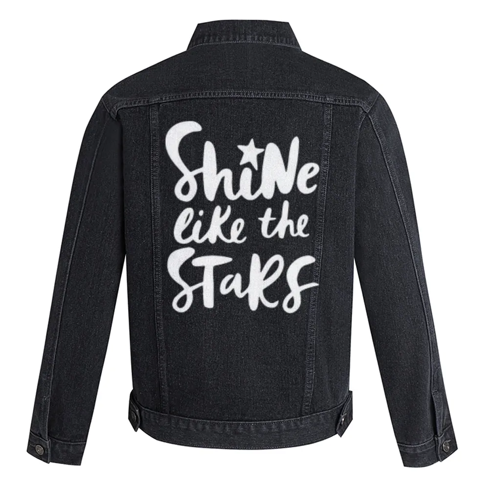 Mens SHINE LIKE THE STAR Graphic Button Up Denim Jacket
