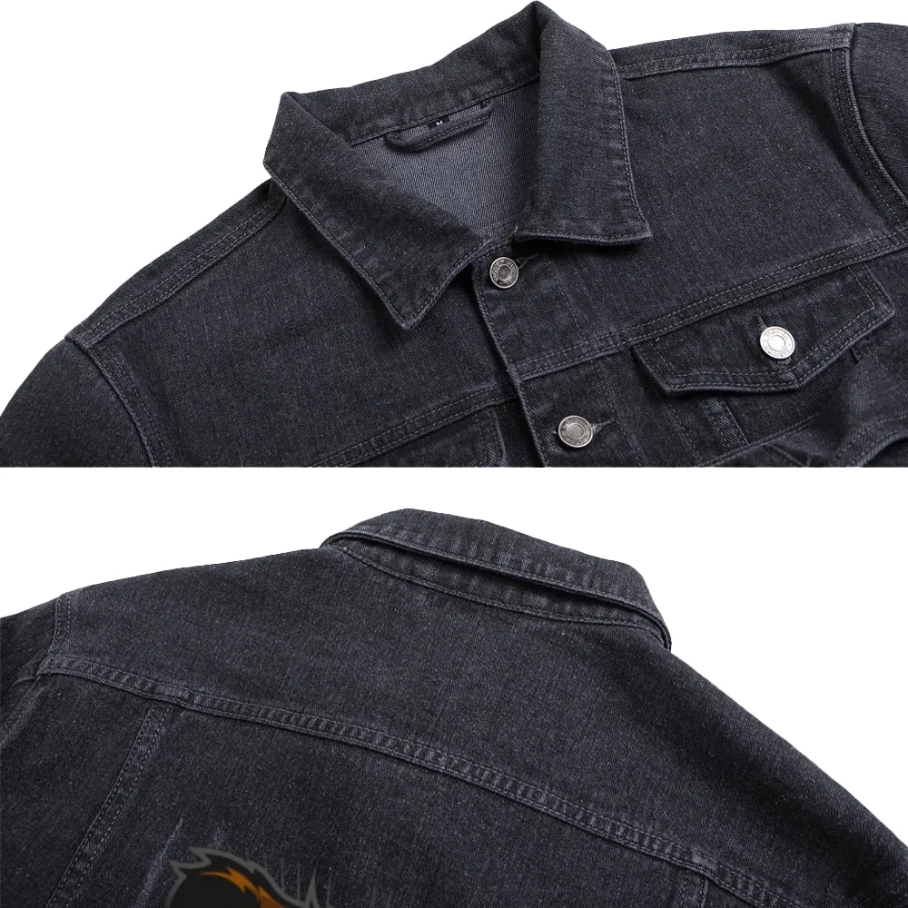 Mens Vintage Cartoon BEARS SPORT TEAM Prints Denim Jacket