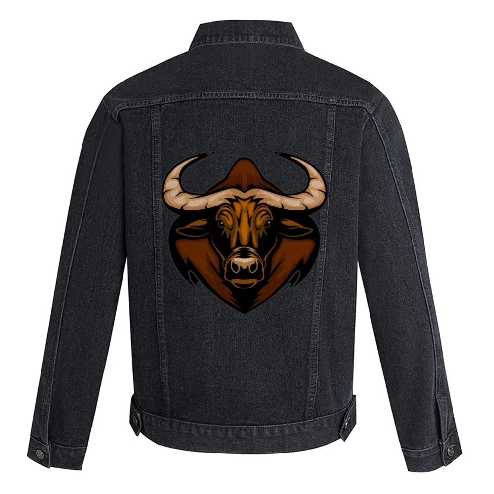 Mens Vintage Cartoon Prints BULLS Denim Jacket