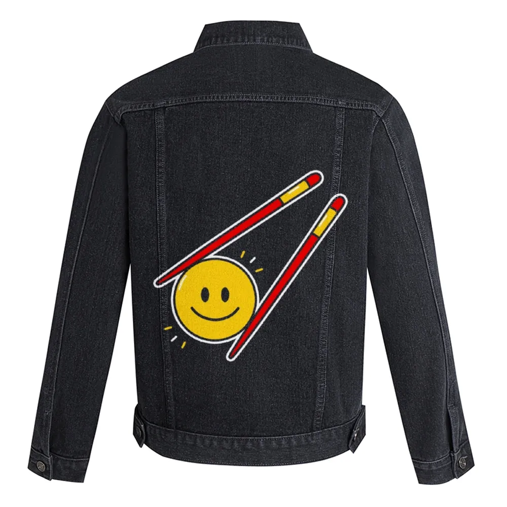 Mens Vintage Cartoon Prints Chopsticks Denim Jacket