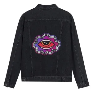 Mens Vintage Cartoon Prints Colored Eyes Denim Jacket