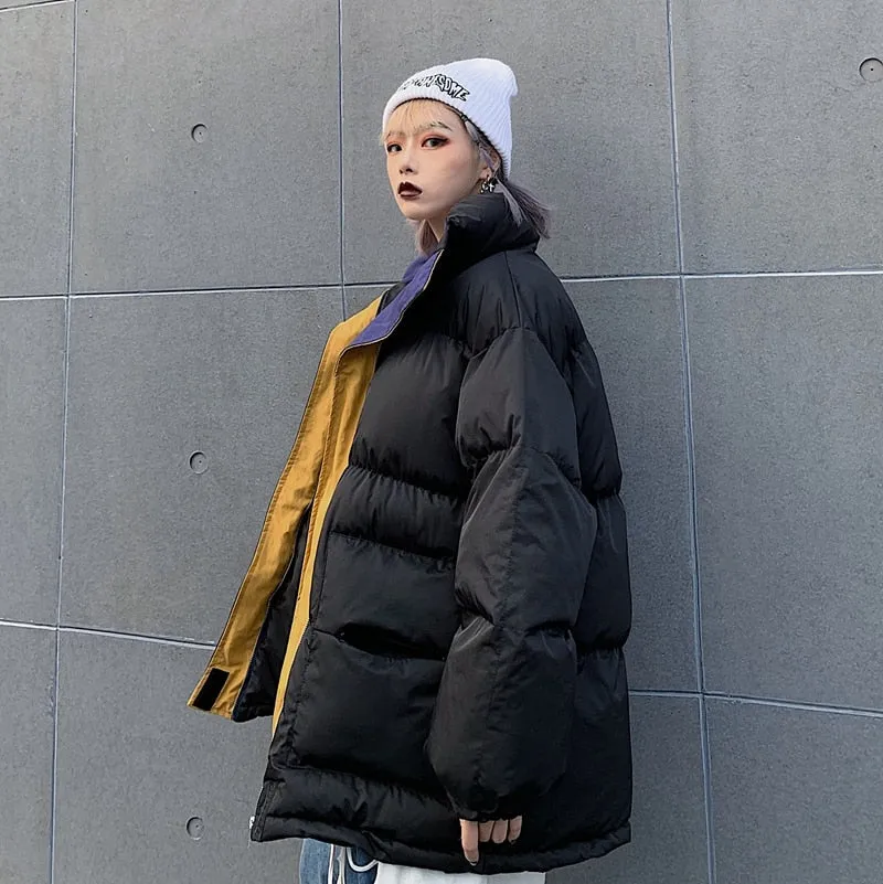 Winter Jacket Female Coat Patchwork Windbreaker Women Padded Zipper Outwear Parka Thick  Streetwear