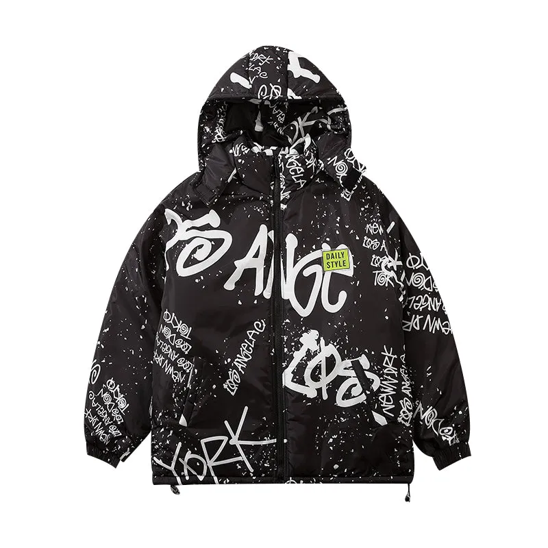 Winter Splash Ink Graffiti Padded Jacket Men Thicken