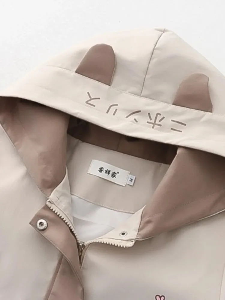 Women Coats  Spring Autumn Long Sleeves Zipper Cotton Jackets Cartoon Print Chic Casual Simple Outwear