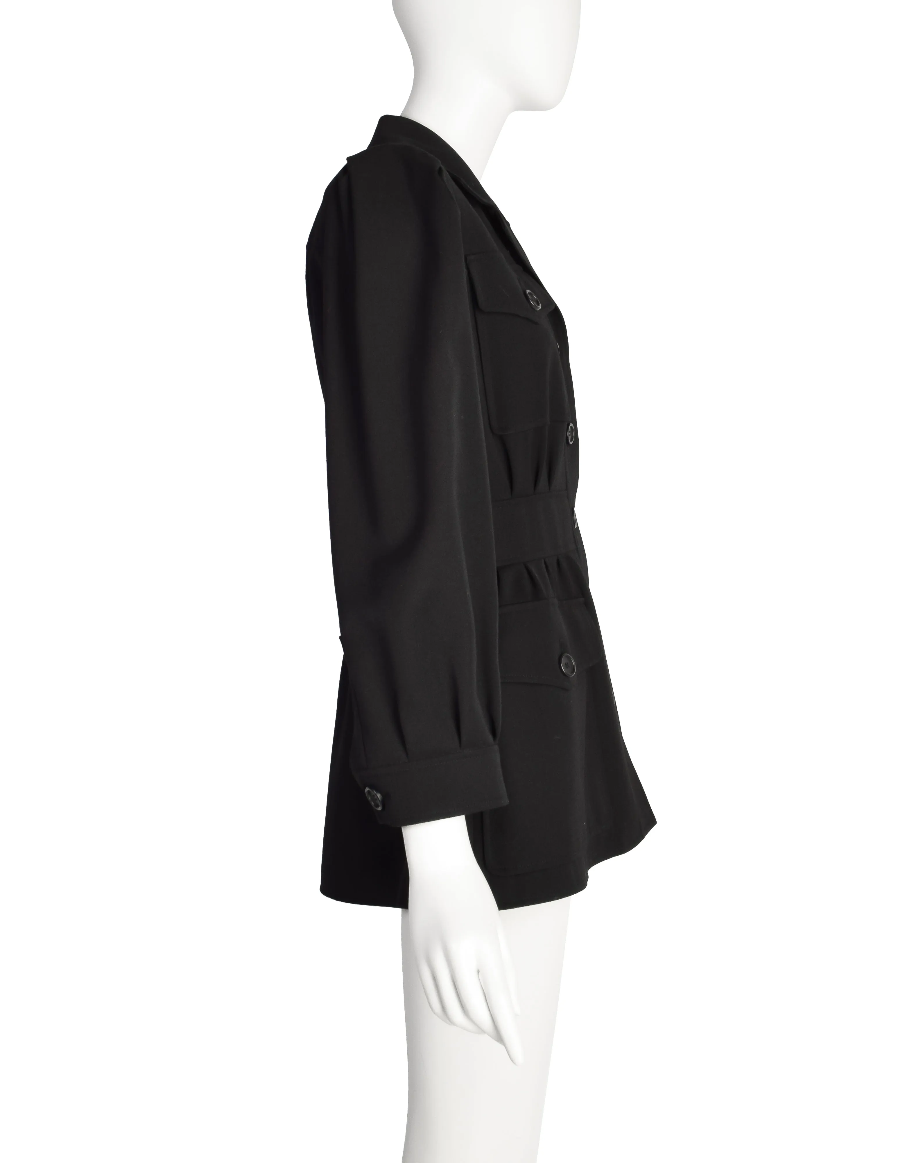 Yves Saint Laurent Vintage Black Wool Gabardine Safari Style Jacket