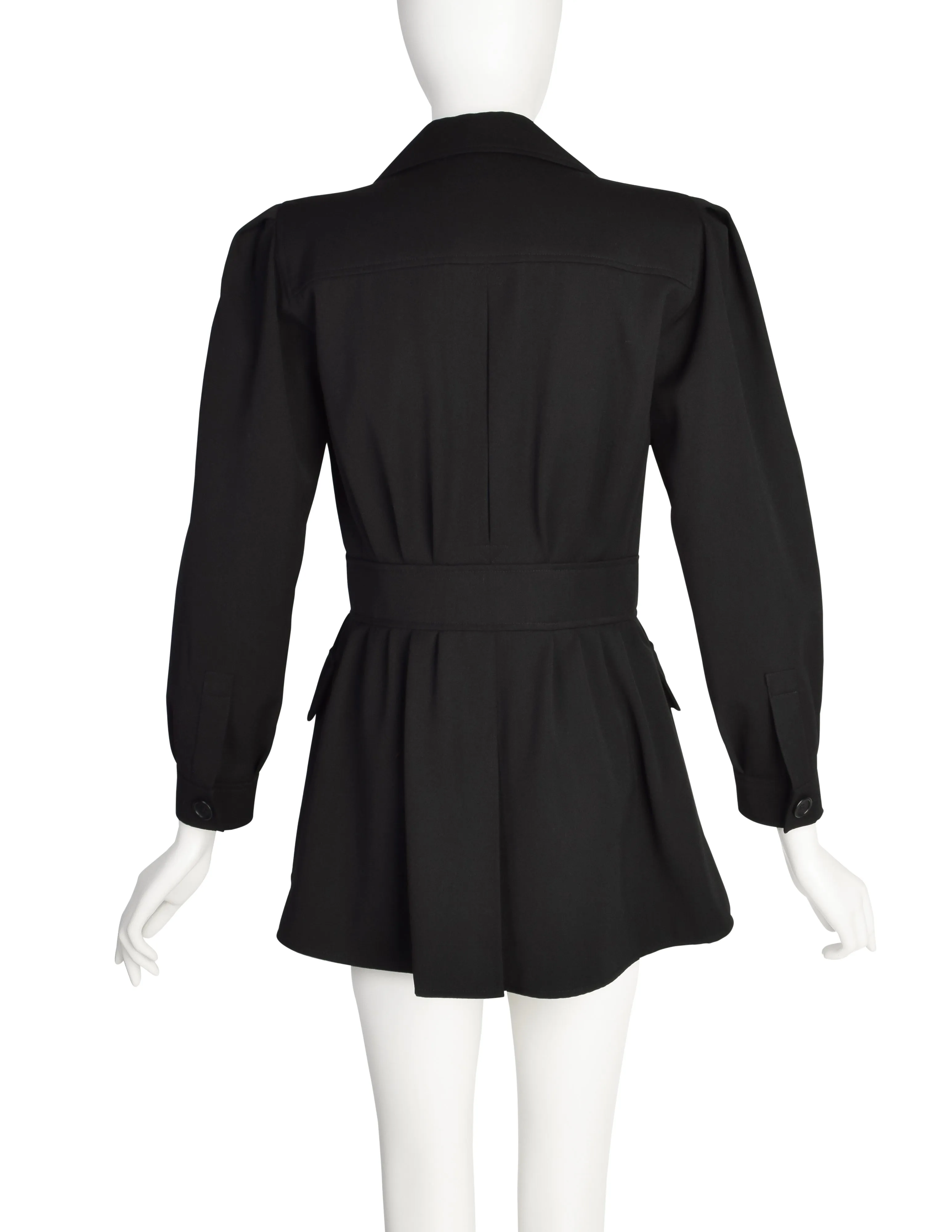 Yves Saint Laurent Vintage Black Wool Gabardine Safari Style Jacket