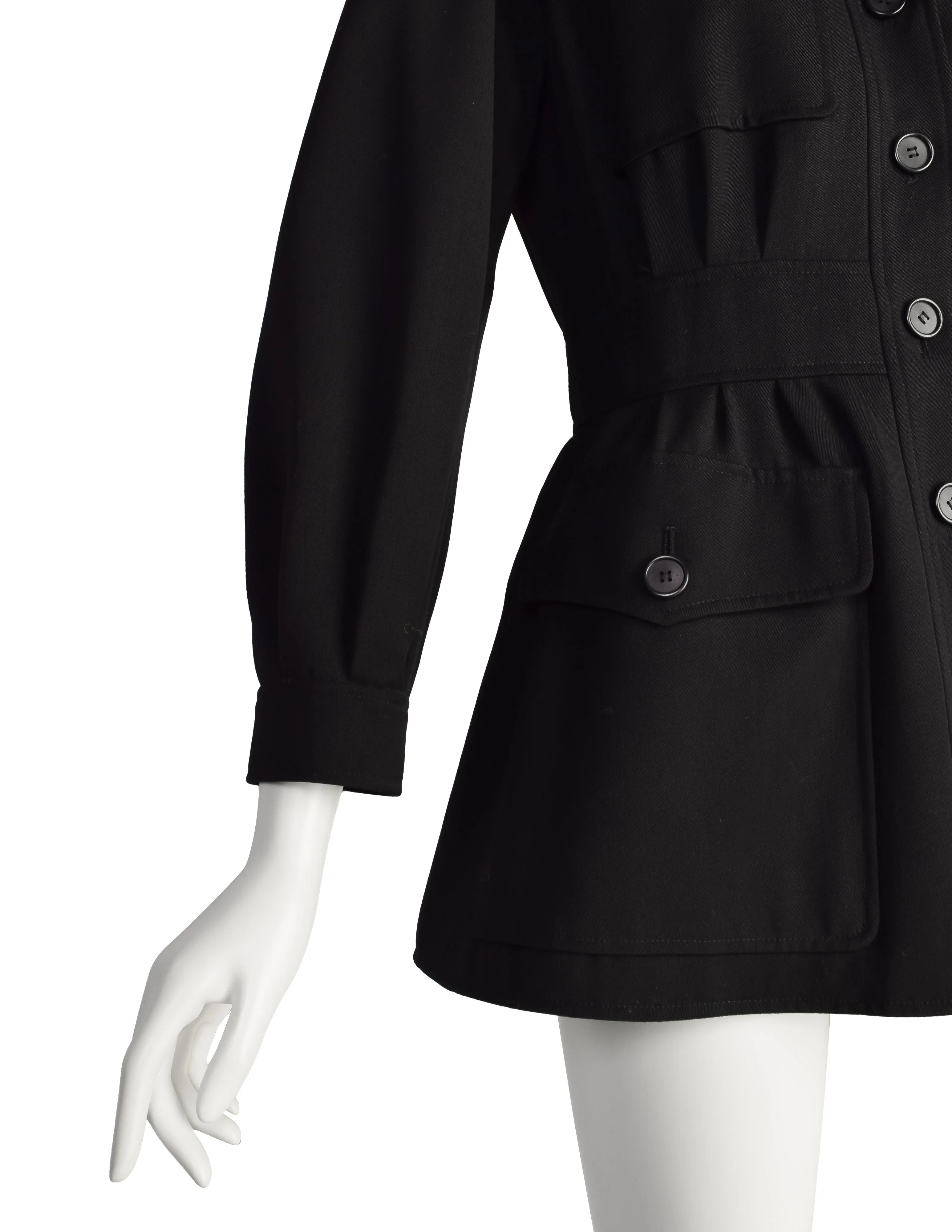 Yves Saint Laurent Vintage Black Wool Gabardine Safari Style Jacket