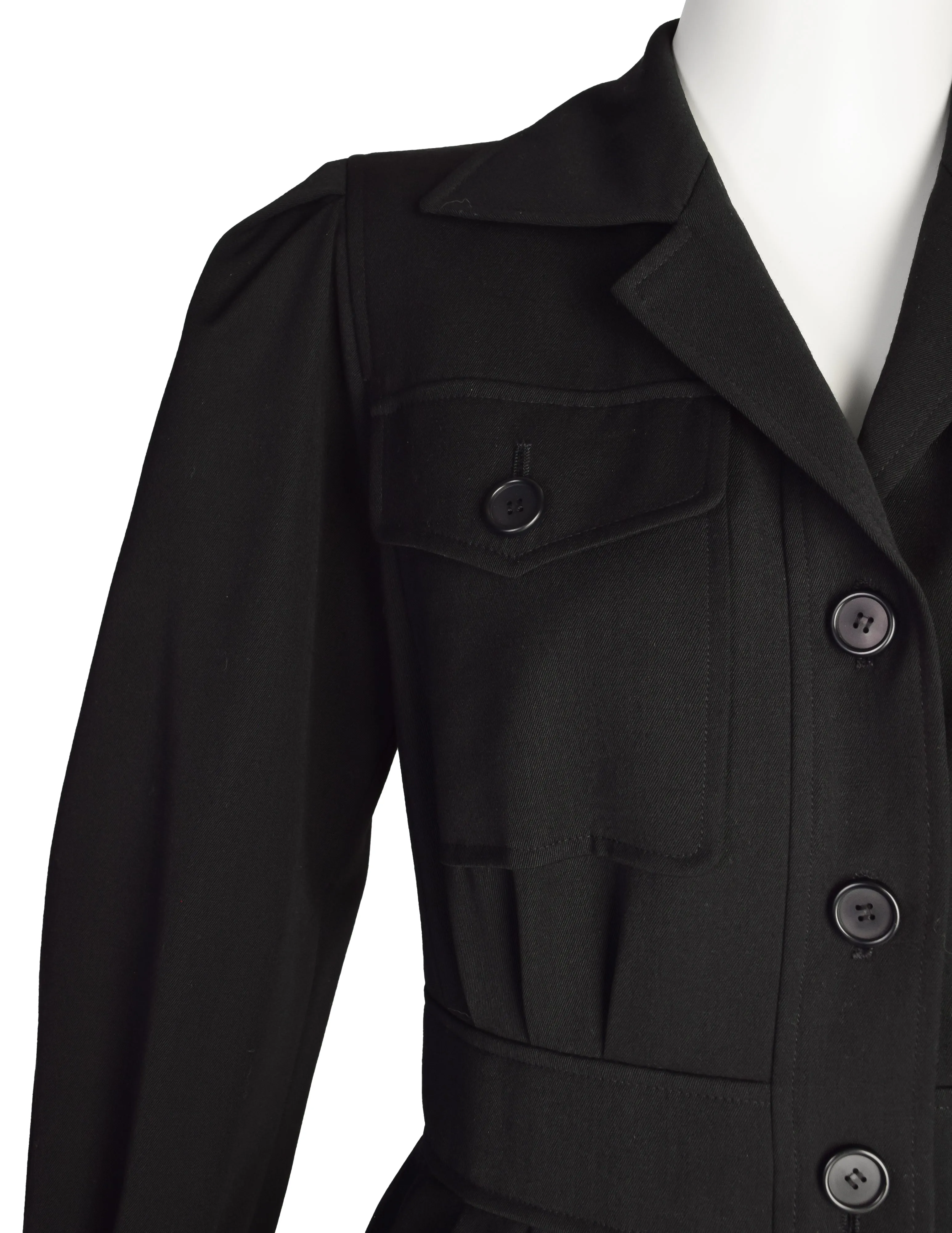 Yves Saint Laurent Vintage Black Wool Gabardine Safari Style Jacket