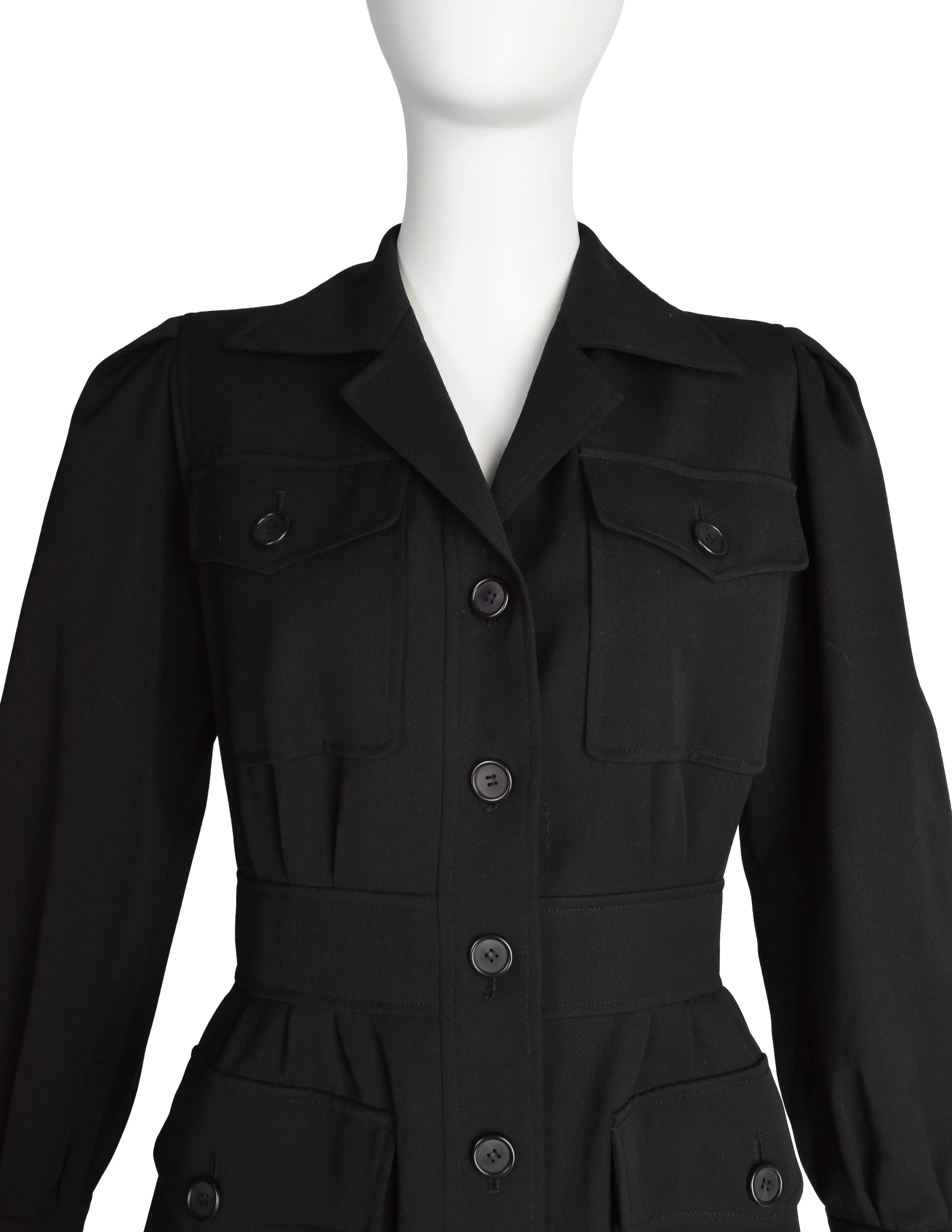Yves Saint Laurent Vintage Black Wool Gabardine Safari Style Jacket