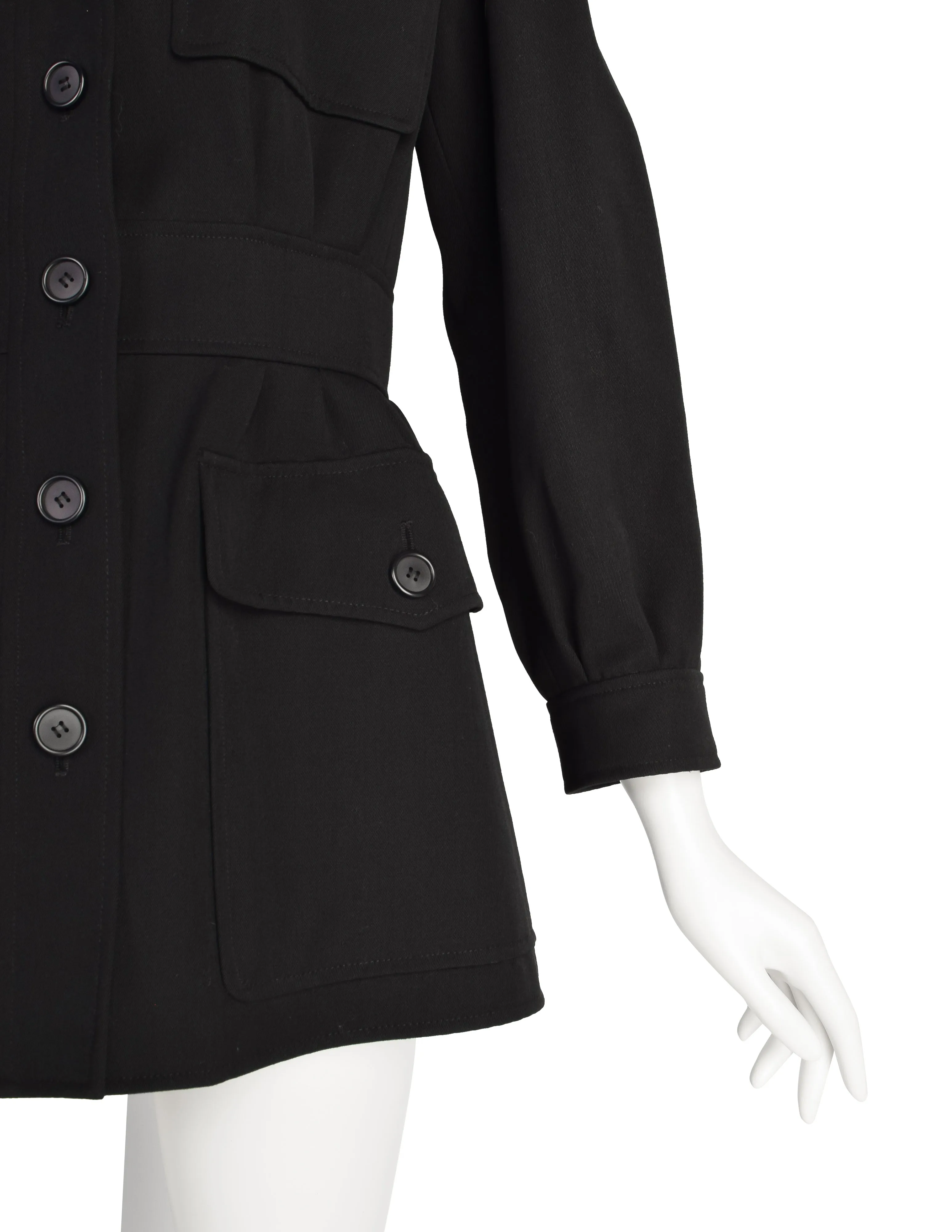 Yves Saint Laurent Vintage Black Wool Gabardine Safari Style Jacket