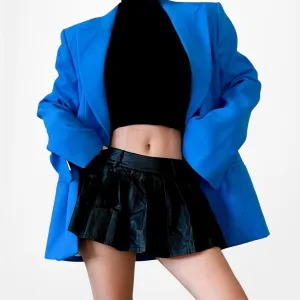 Zara Blue Shoulder Padded Tailored Fitted Single Button Blazer Jacket Size M